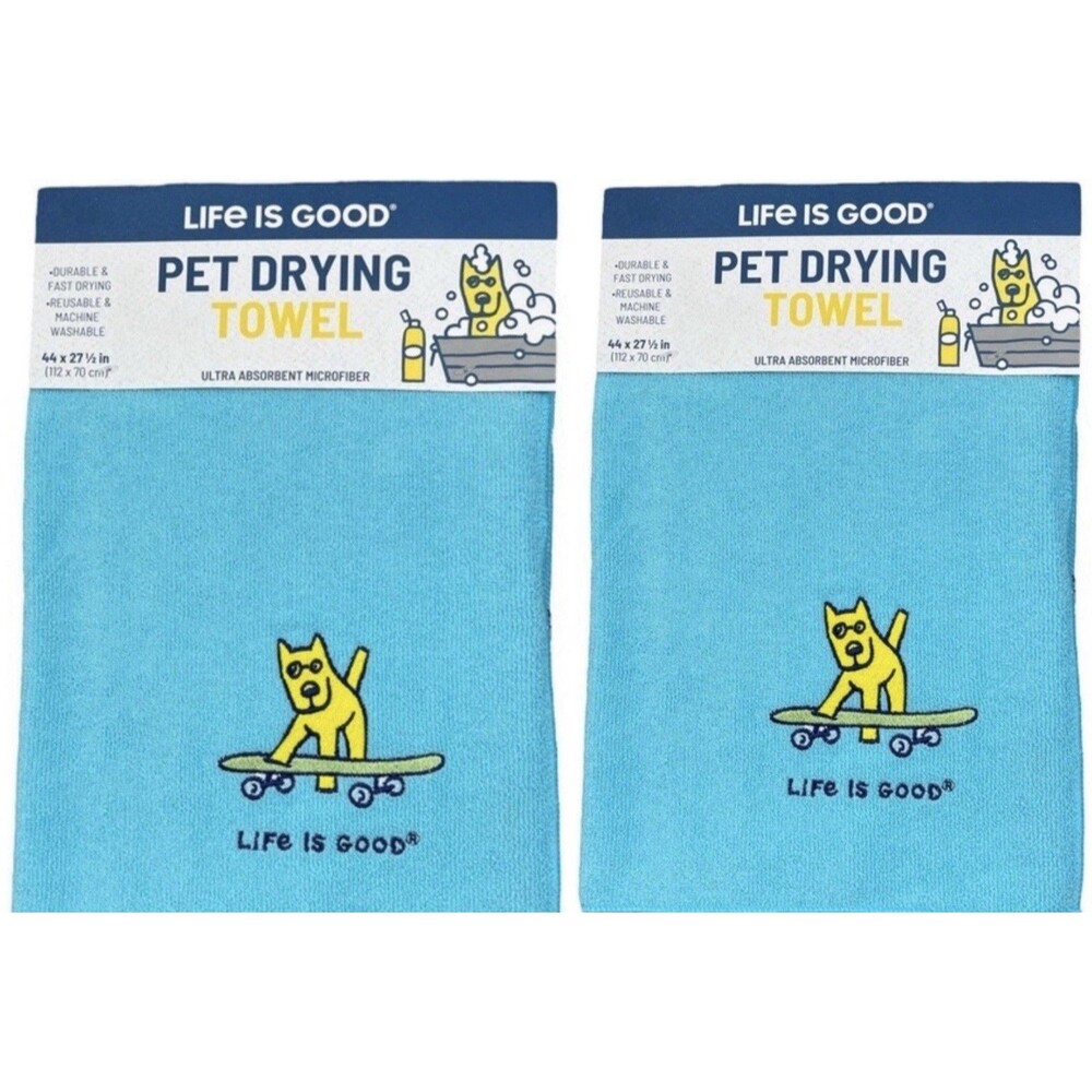 Dog Towels Life Is Good Pet Drying Rocket Skateboard 44x”x27.5” Microfiber 2-pc.